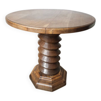 Brutalist side table in solid oak, circa 1950.