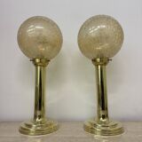 Set of 2 large globe table lamp glass and brass