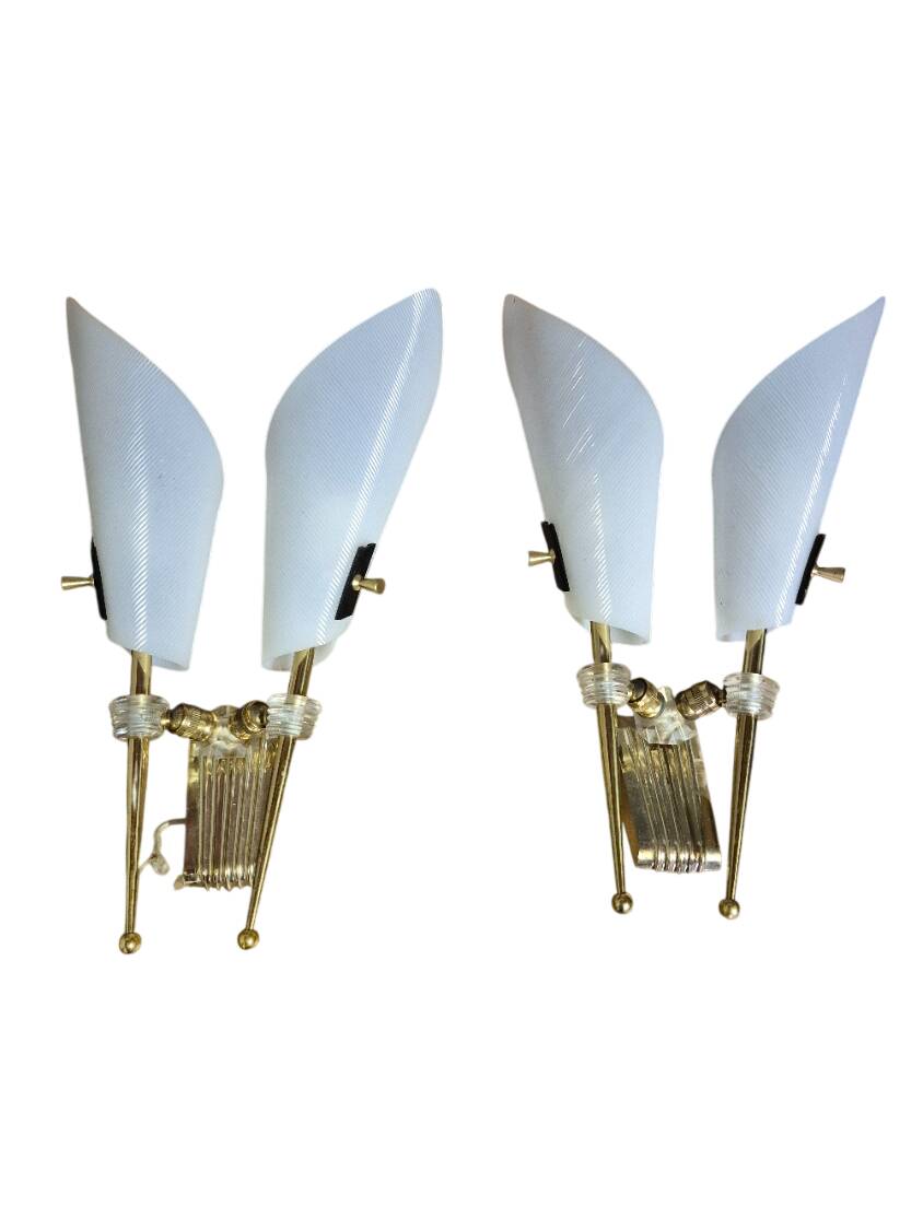 Vintage 1950s butterfly wall light pairs by Arlus.
