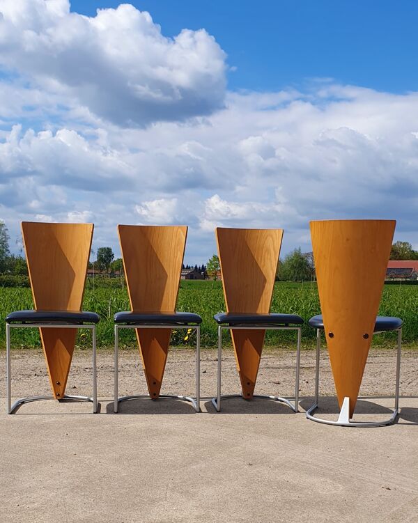 Ensemble de 4 chaises Harvink Zino de style Memphis vintage postmoderne néerlandais.