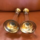 Paire de bougeoirs laiton et plexiglass