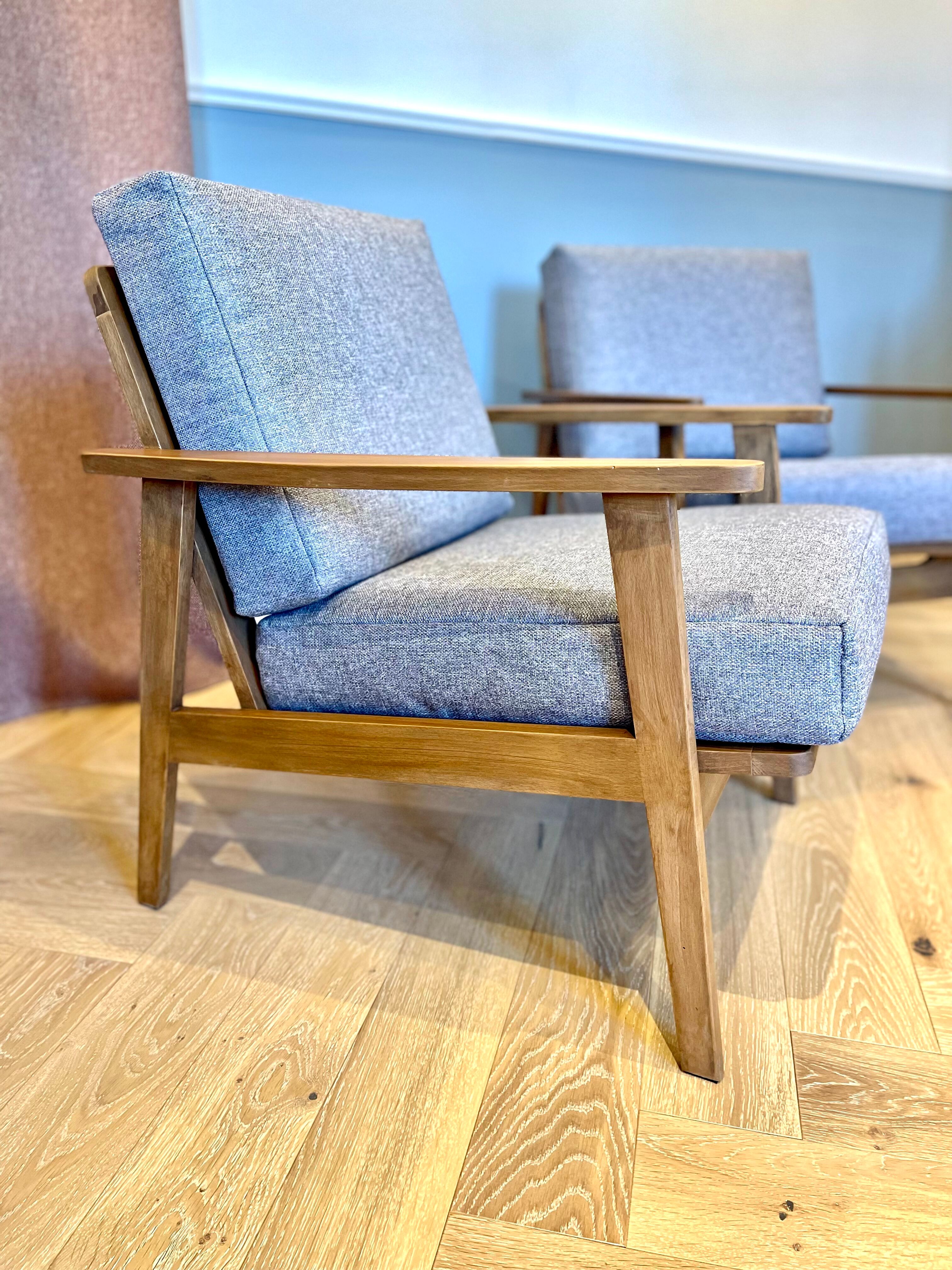 Pair of Scandinavian armchairs wood and fabric