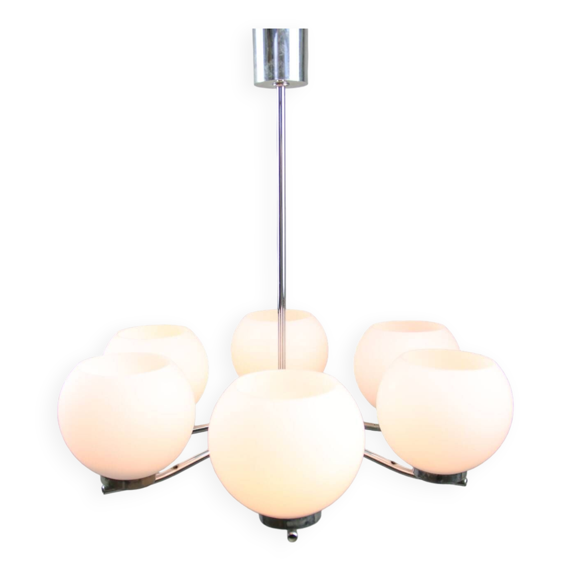 Lustre vintage en chrome et opaline, italie, 1970s