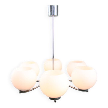 Vintage italian chrome and opaline chandelier, 1970s