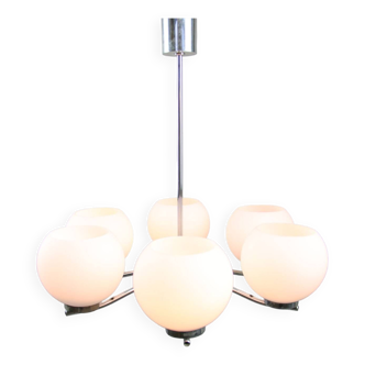 Vintage italian chrome and opaline chandelier, 1970s