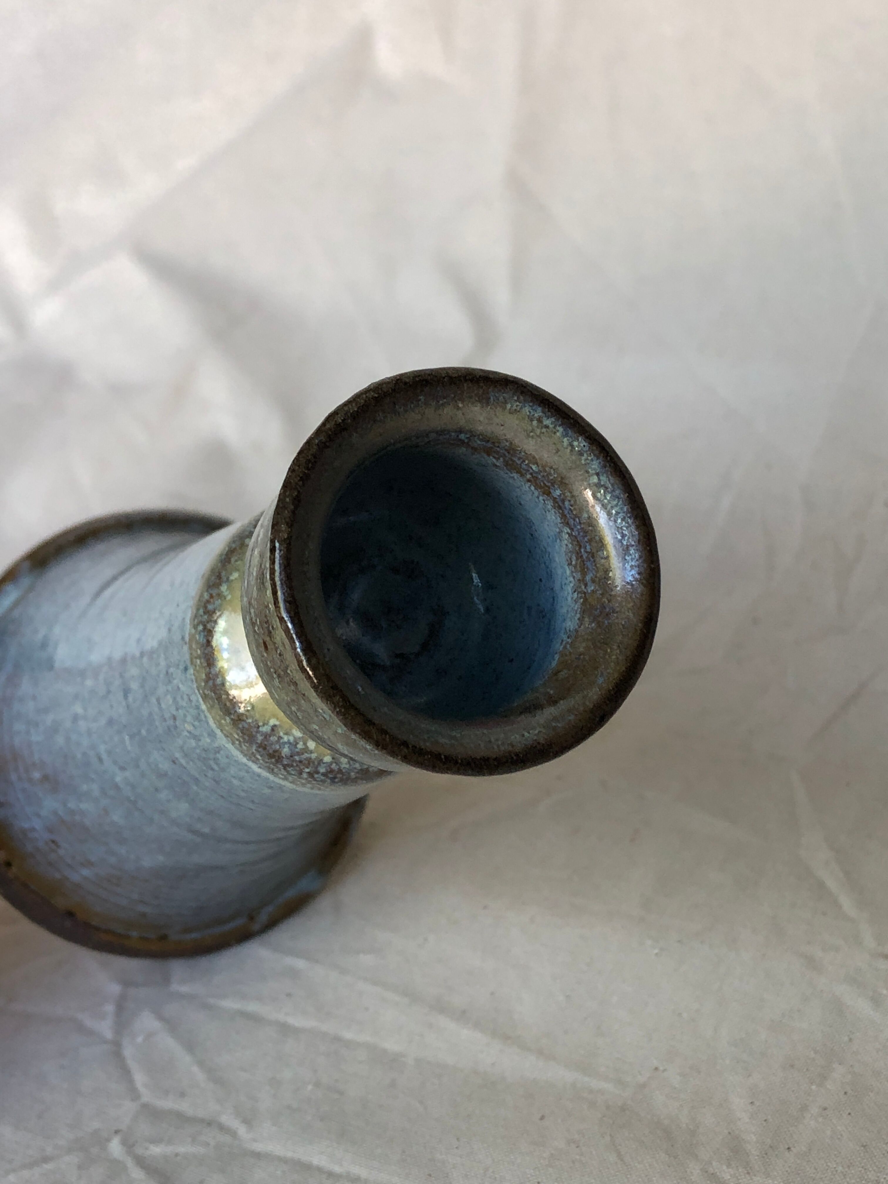 Blue & beige ceramic candle holder