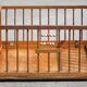 Folding wooden baby park on wheels, vintage park