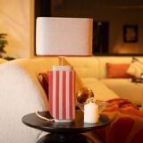 Hepburn lamp in linen and red stoneware