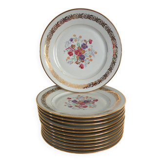 12 vintage PFC Vierzon porcelain dinner plates