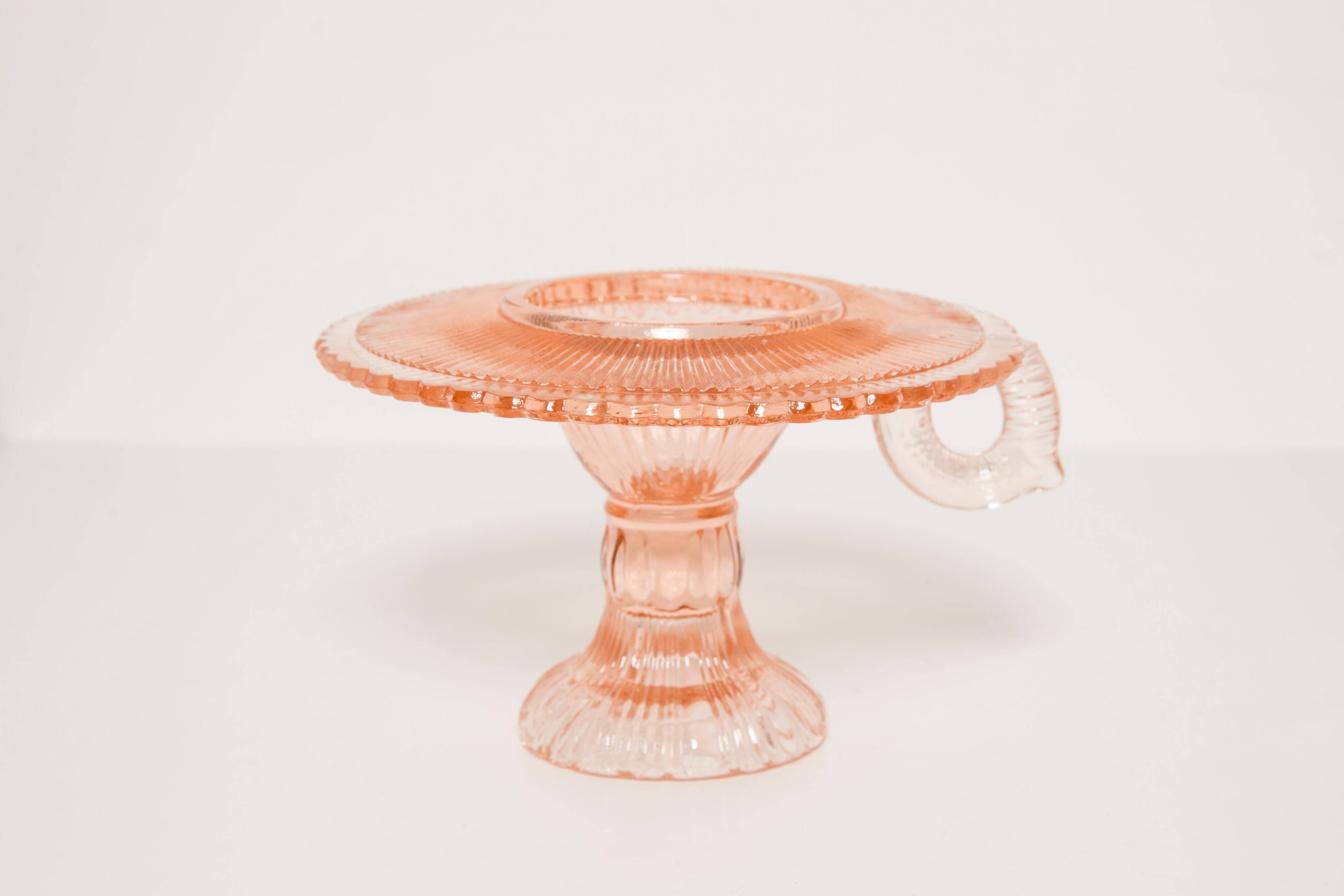 Pale pink glass candlestick mid-century, Europe, 1960s