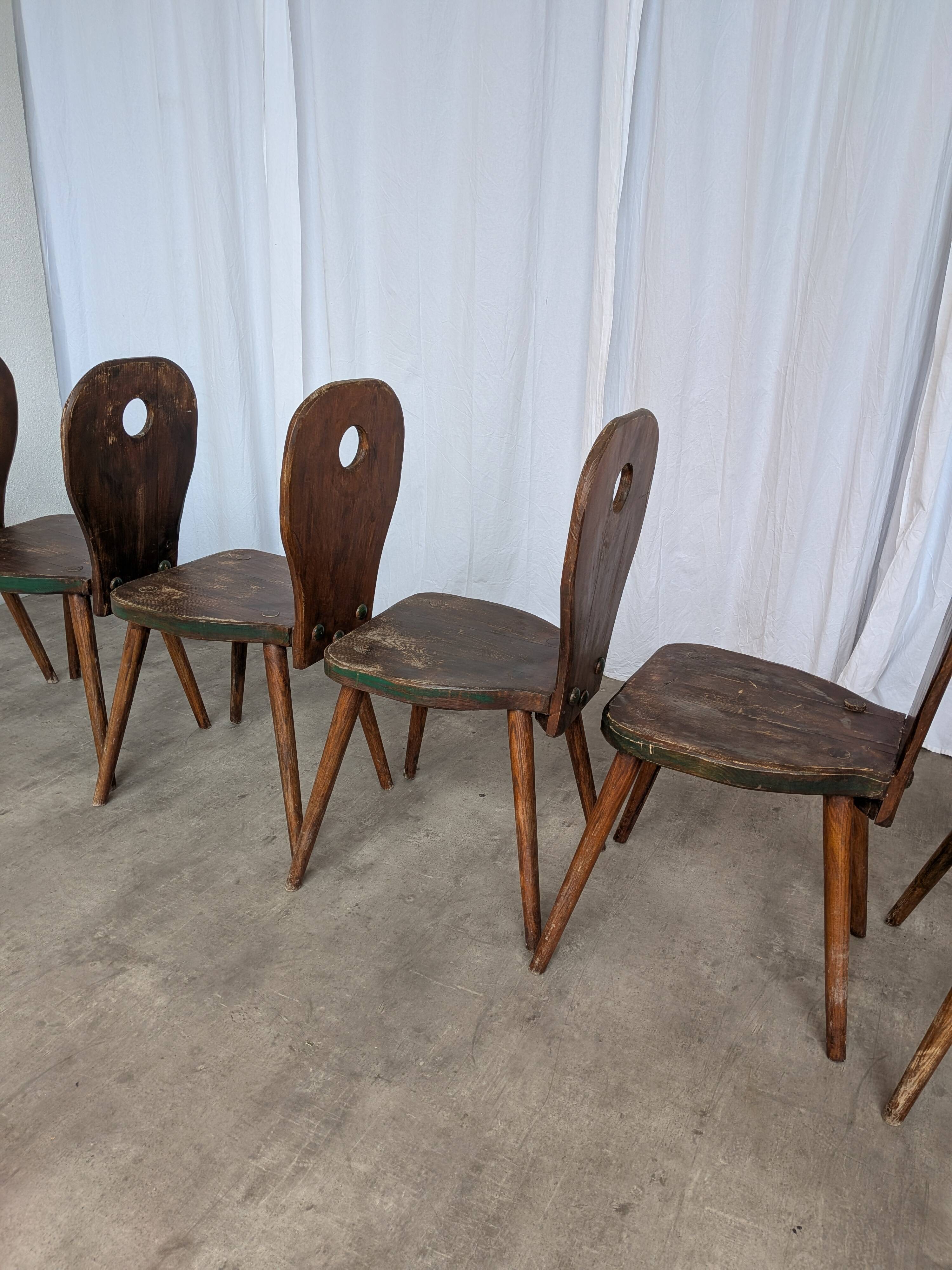 Set of 6 Vintage Brutalist Wooden Chair / Rustic Farmhouse Dining Chair