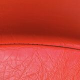 Large vintage pouf in red faux leather – diameter: 62 cm