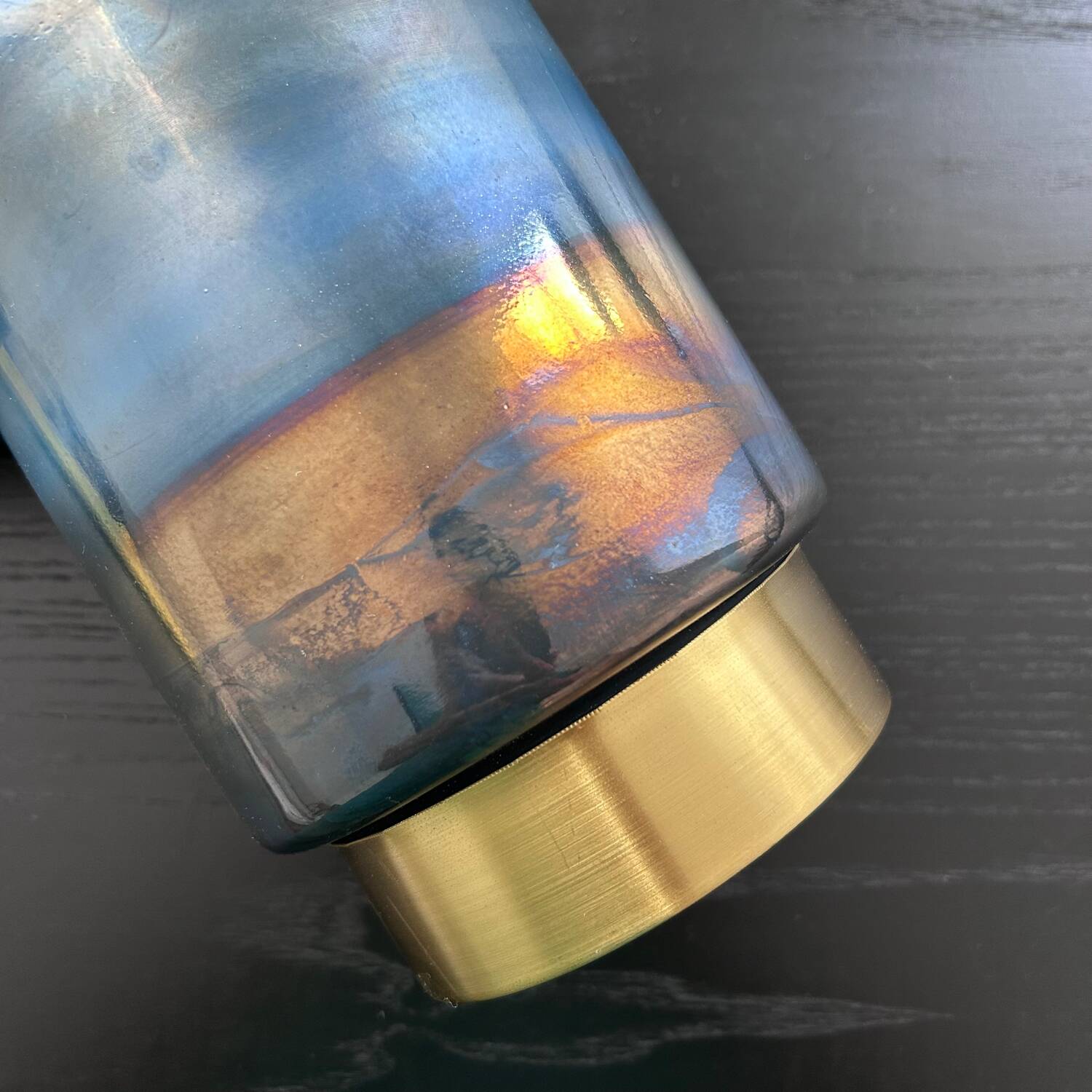 Blue glass and brass tealight holder