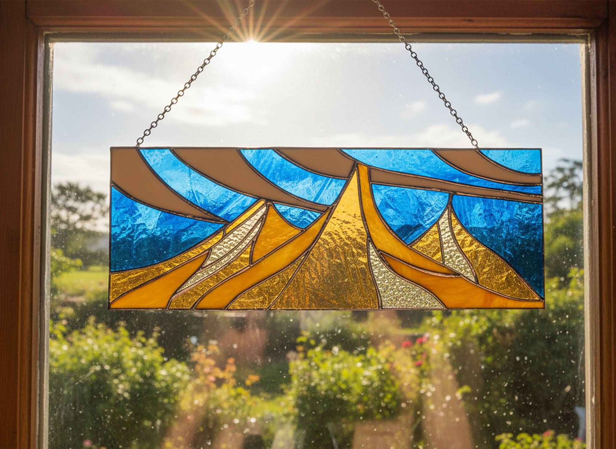 Vitrail paysage – Style Tiffany fait main, panneau décoratif