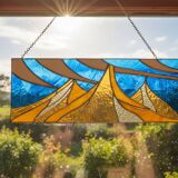 Vitrail paysage – Style Tiffany fait main, panneau décoratif