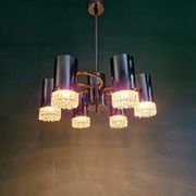 Space Age chandelier in chrome metal and brass, 1970s