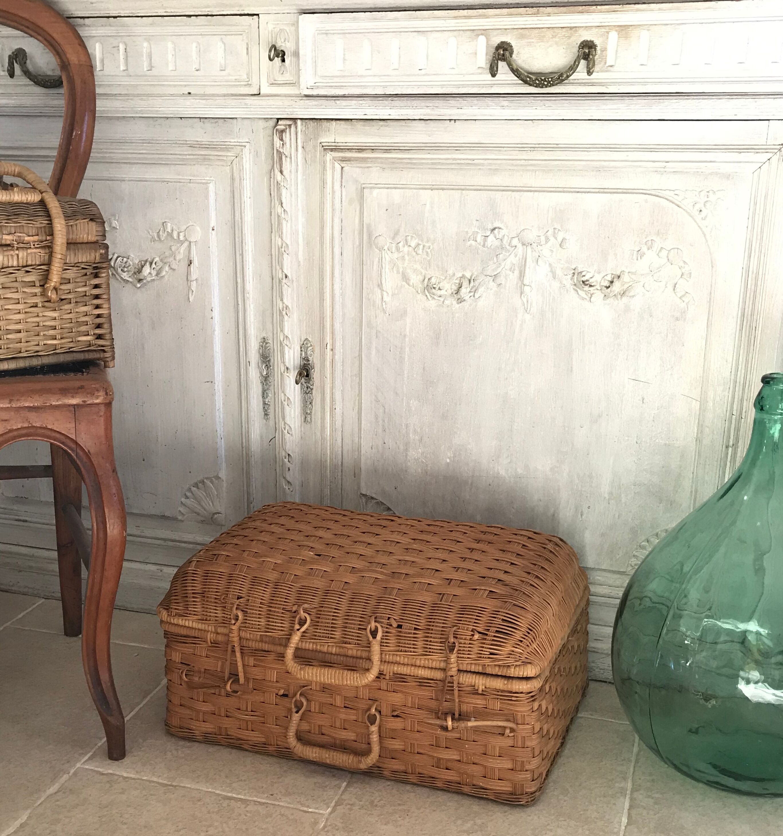 Vintage wicker suitcase