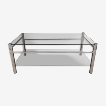 Yves Boutboul's vintage coffee table in tempered glass and chrome metal tubes from the 70s