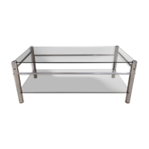 Yves Boutboul's vintage coffee table in tempered glass and chrome metal tubes from the 70s