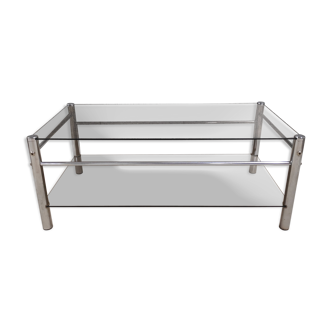Yves Boutboul's vintage coffee table in tempered glass and chrome metal tubes from the 70s