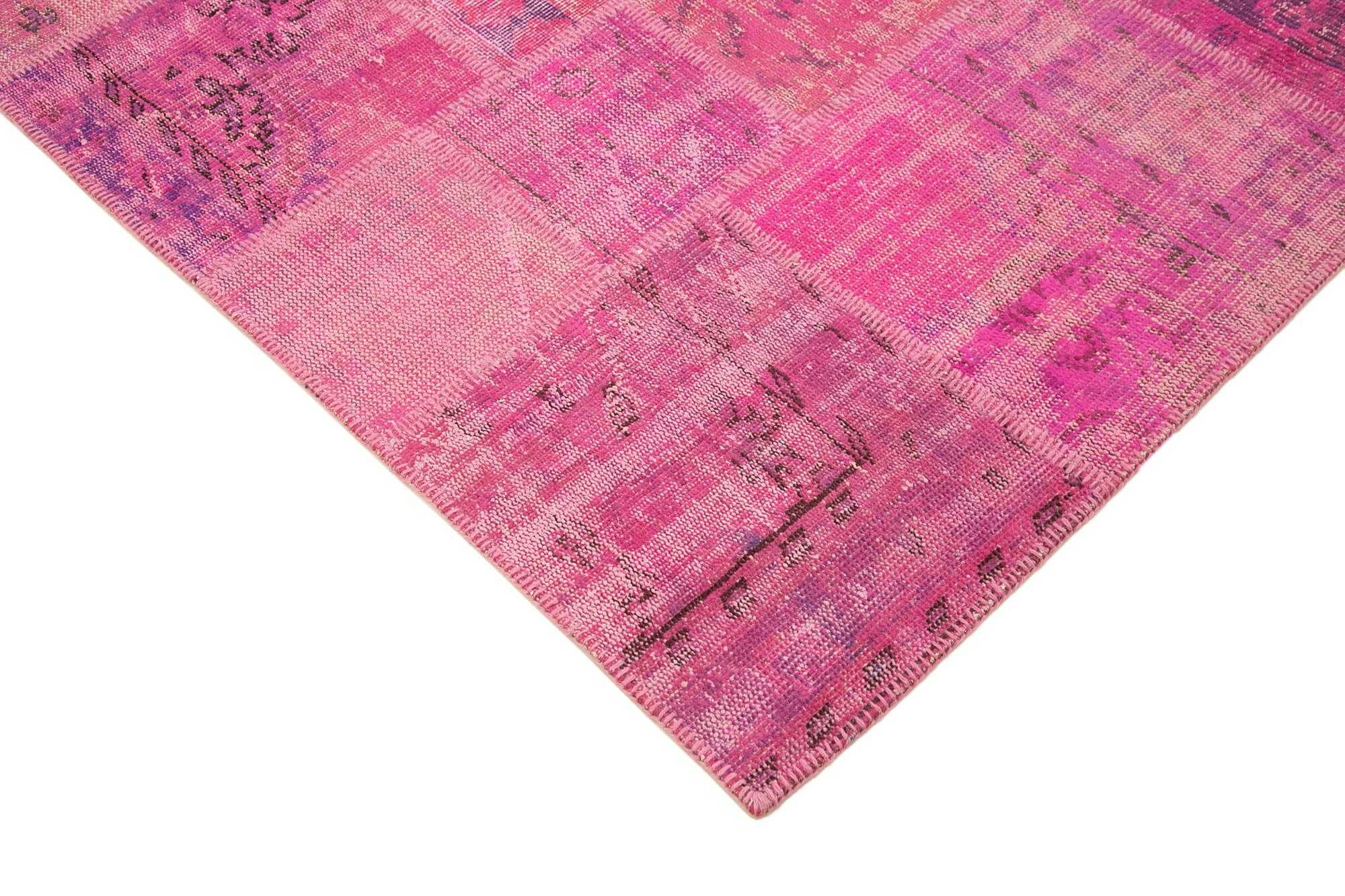 Handwoven oriental overdyed 202 cm x 303 cm pink patchwork rug