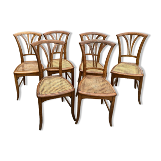 6 chaises vintage en bois et cannage