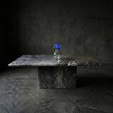 Sculptural coffee table in black and grey marble, postmodern design, years.