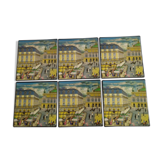 Set of 6 "Grand Hotel" coasters in a cardboard box