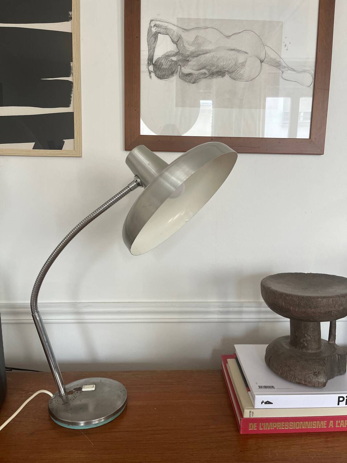 Flexible chrome metal desk lamp, 1970s