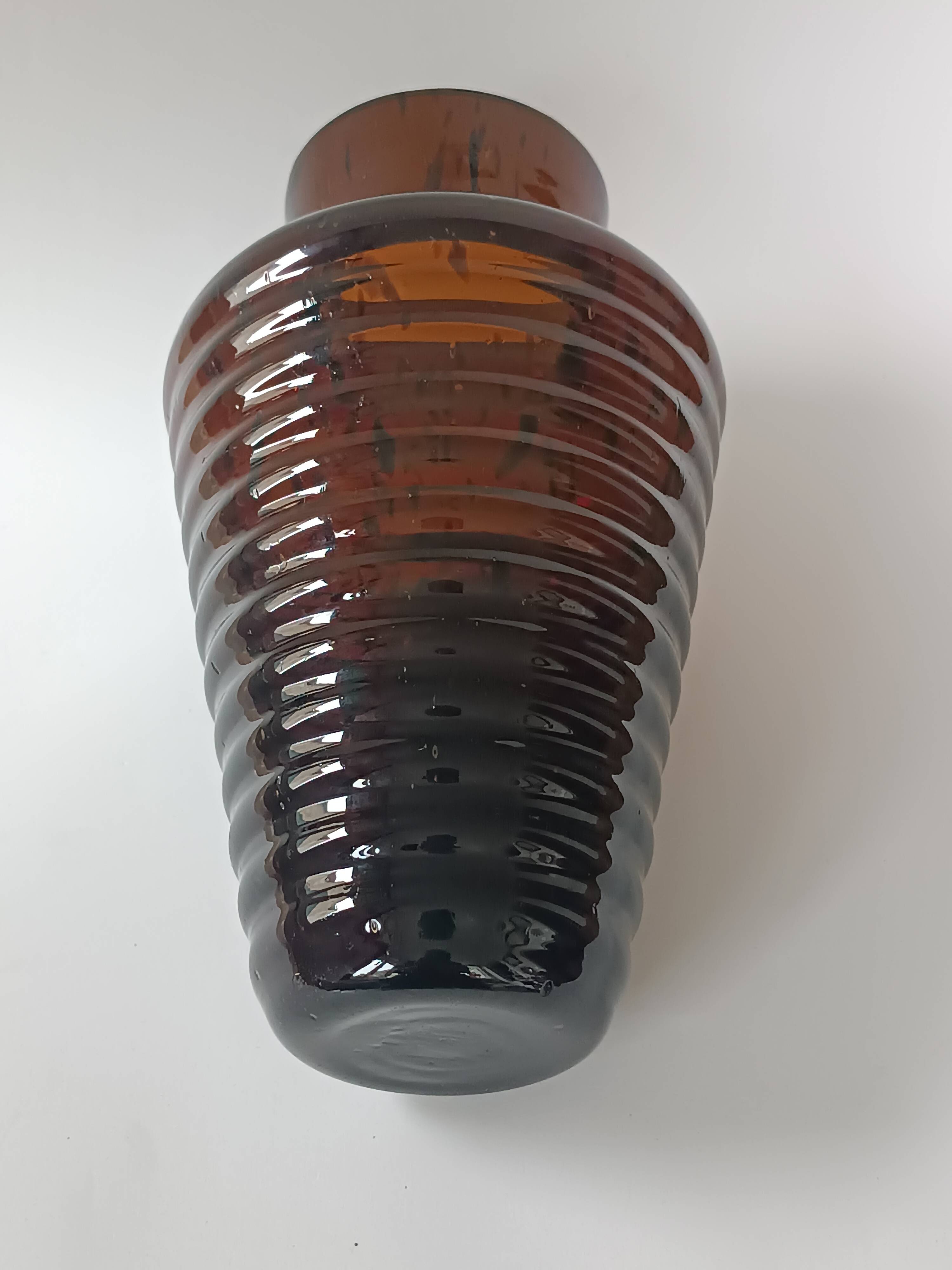 Vintage speckled amber blown glass conical vase