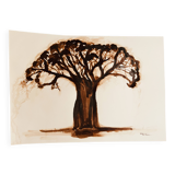 Signed monochrome watercolour painting of a baobab tree, South Africa.