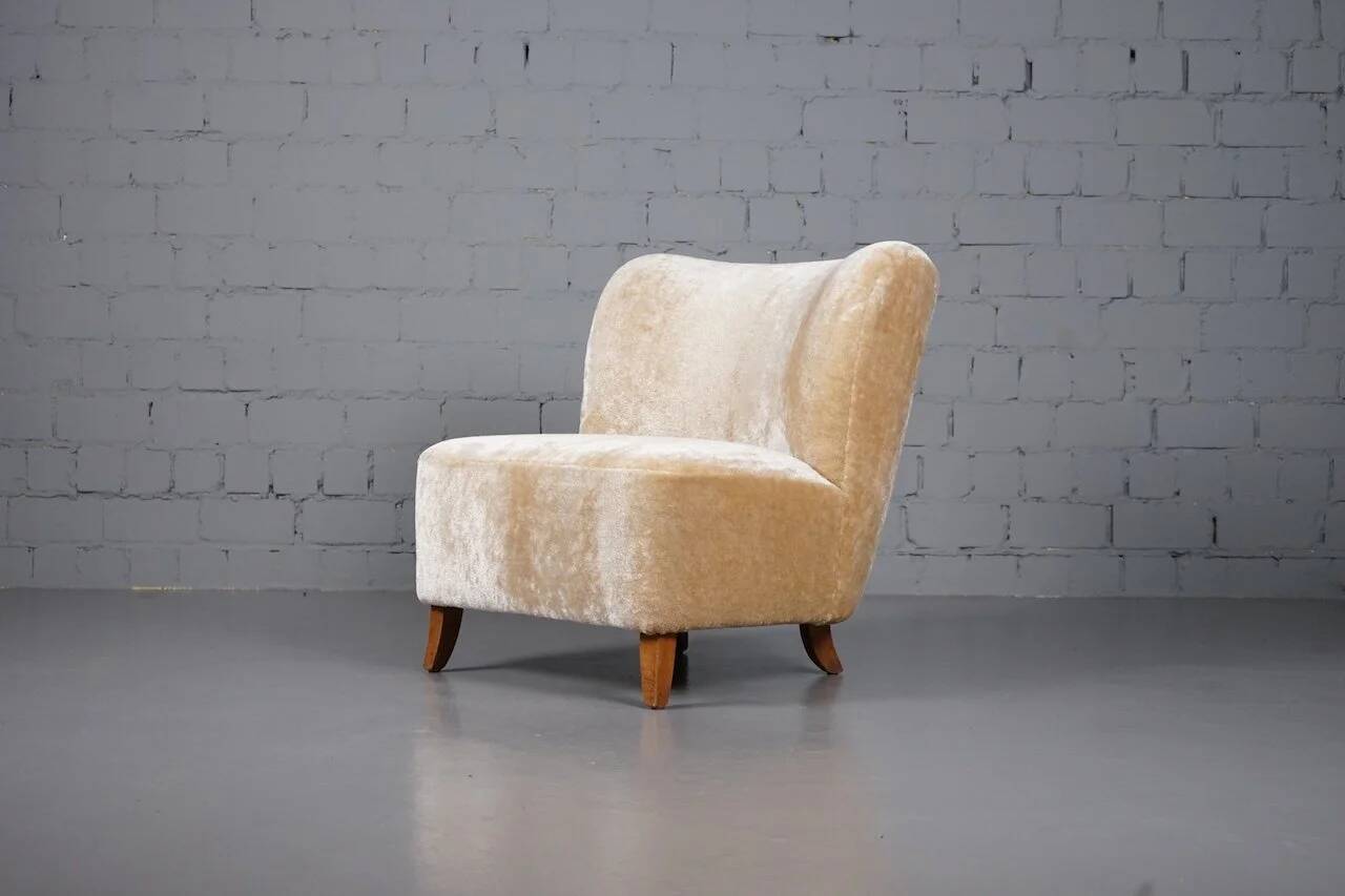 Fauteuil scandinave en velours à poils longs