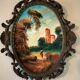 Petit cadre en métal doré et peinture sur bois