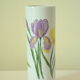 Tubular vase Limoges porcelain bucolic decoration hand painted signed