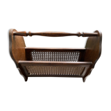 Wooden and cane newspaper rack
