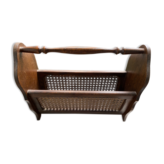 Wooden and cane newspaper rack