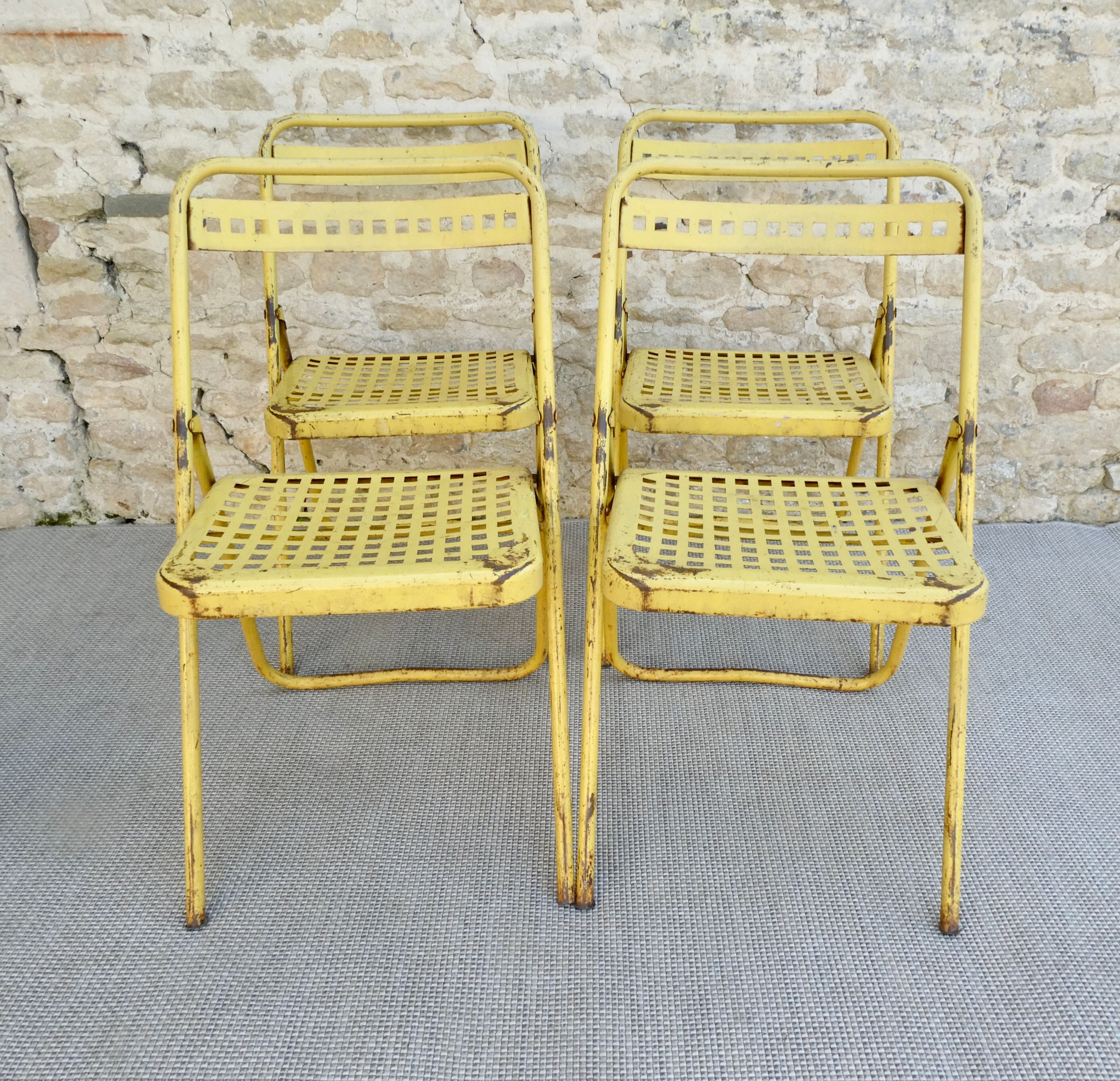 4 folding chairs in Plichaise metal from the Souvignet brand, 60s