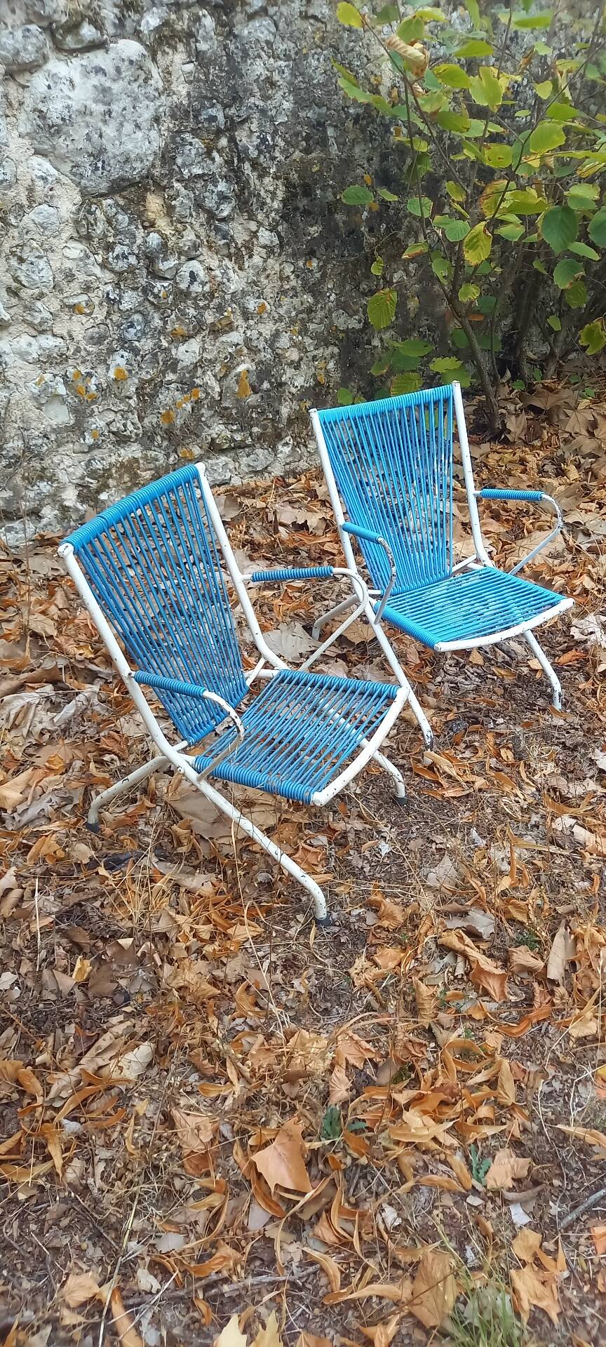 Pair of children's scoubidou armchairs