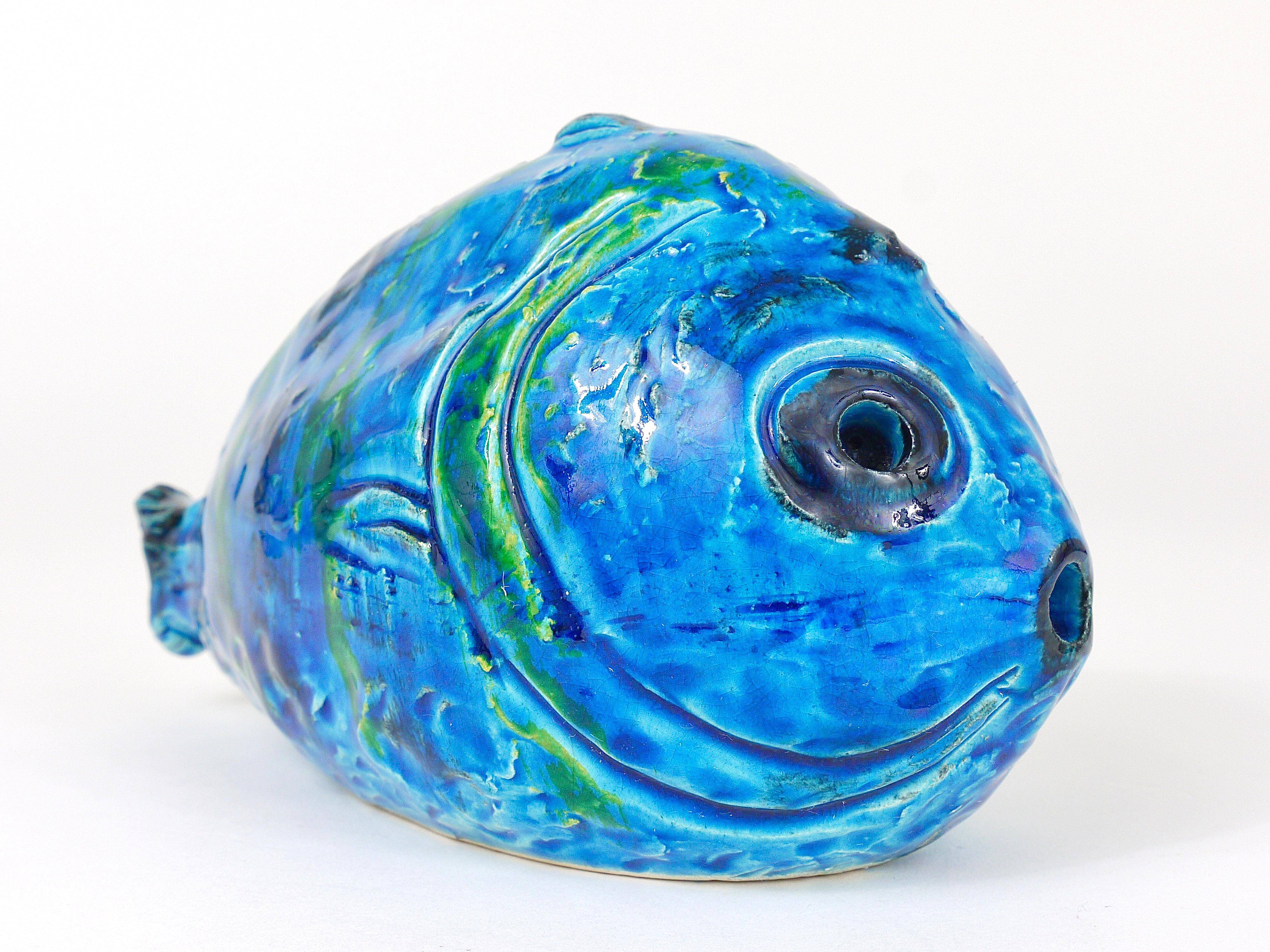Blue enamelled fish sculpture Rimini by Aldo Londi Bitossi, Italy, 1950s