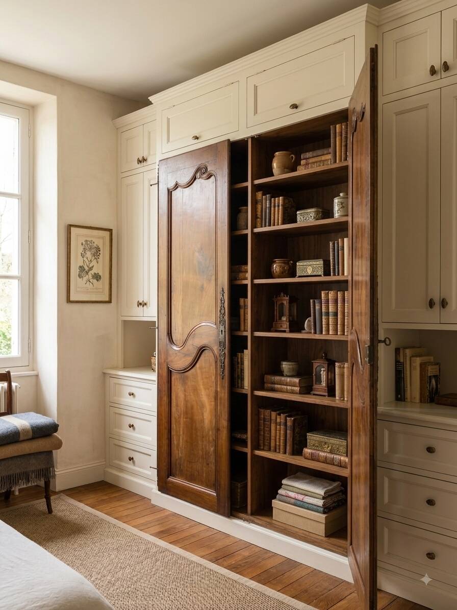 Paire de portes de placard style Louis XV en merisier massif
