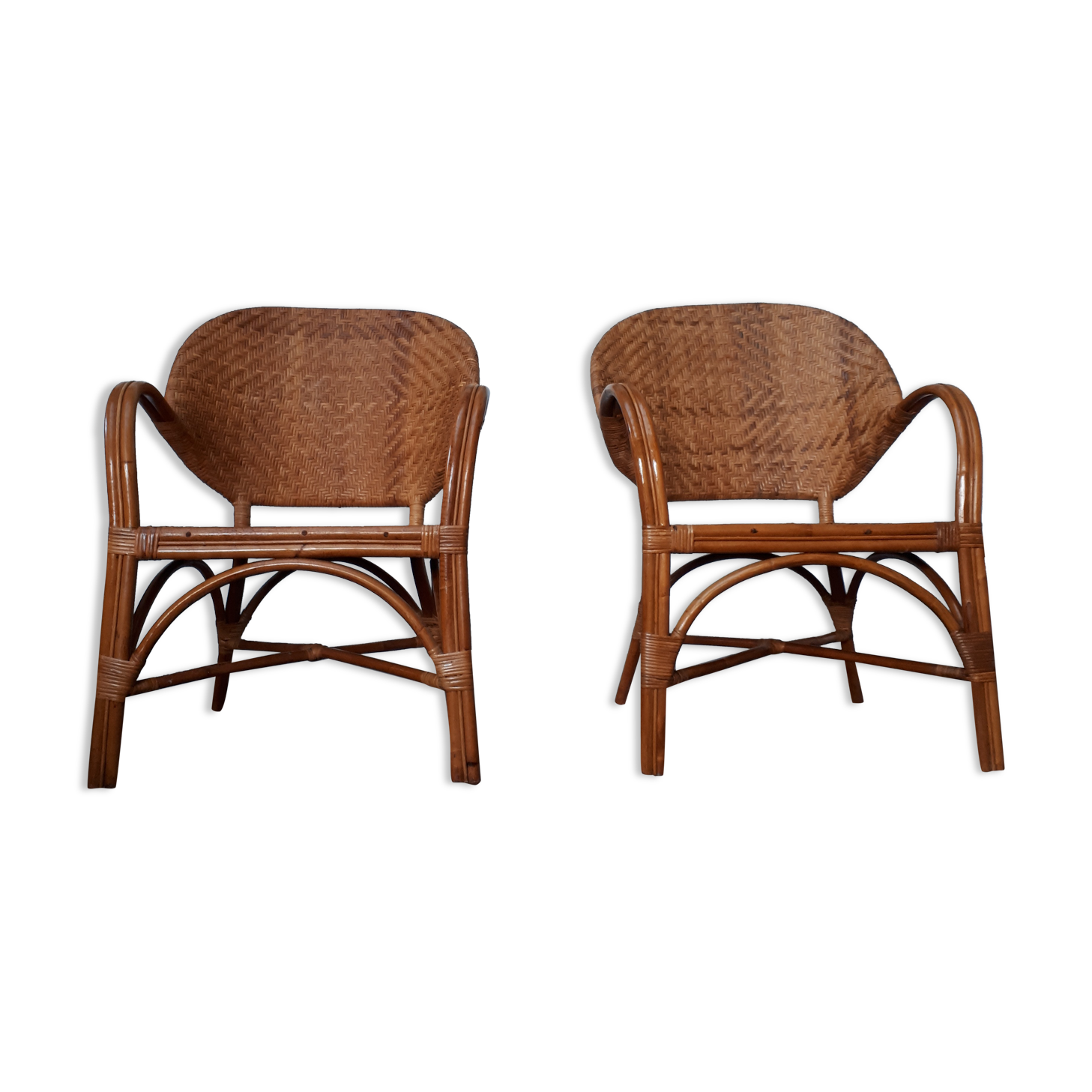 Paire de fauteuils en rotin tressé années 70