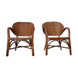 Pair of armchairs in braided rattan 70s