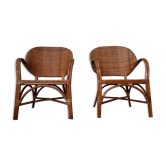 Paire de fauteuils en rotin tressé années 70