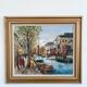 Vintage original oil painting of a canal cityscape, circa 1970s
