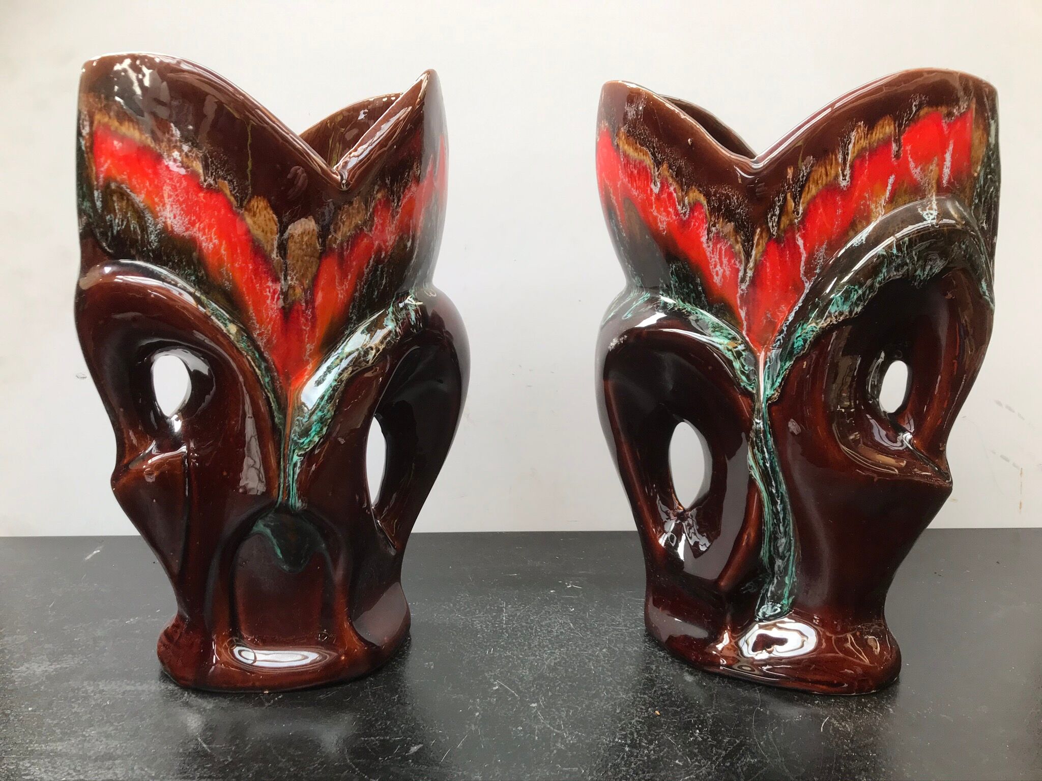 Paire de vase ancien Vallauris céramique multicolore + 2 anses vintage