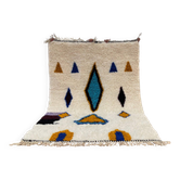 Tapis berbère marocain écru et bleu 250x150 cm – motifs géométriques coloré