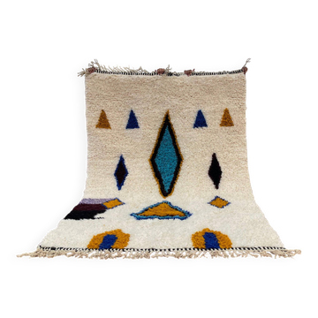Moroccan Berber rug in cream and blue 250x150 cm – colourful geometric patterns