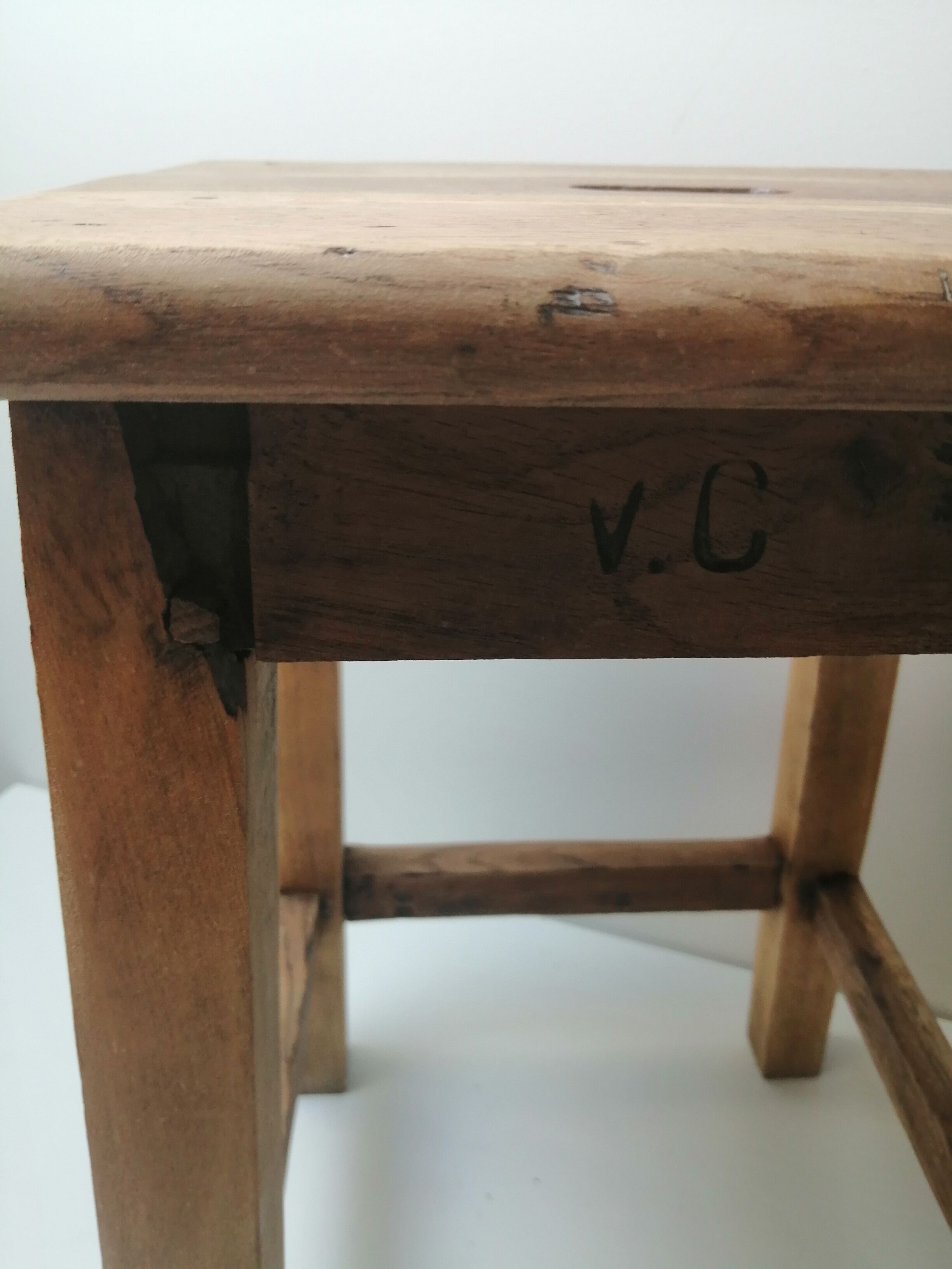 Old farm or workshop stool in oak