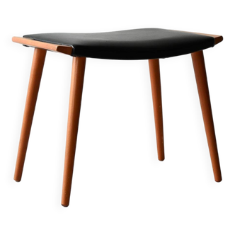 Tabouret vintage en bois et cuir