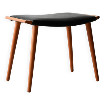 Tabouret vintage en bois et cuir